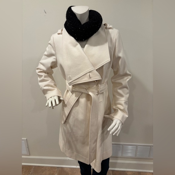 Guess Wool Blend Asymmetrical Cream Colored Wrap Coat, Size XL - Picture 2 of 16